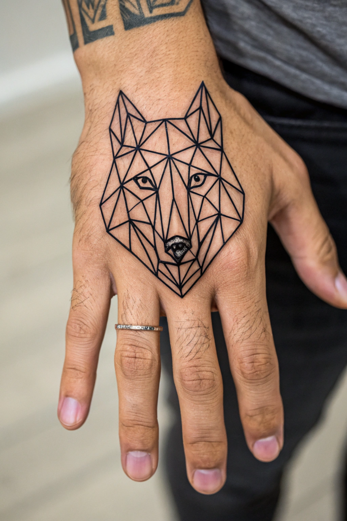 Finger Tattoos Ideas For Men: Geometric Animal Silhouettes