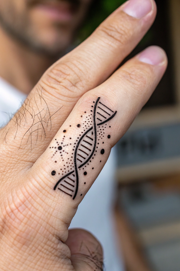 Finger Tattoos Ideas For Men: Microscopic DNA Helix