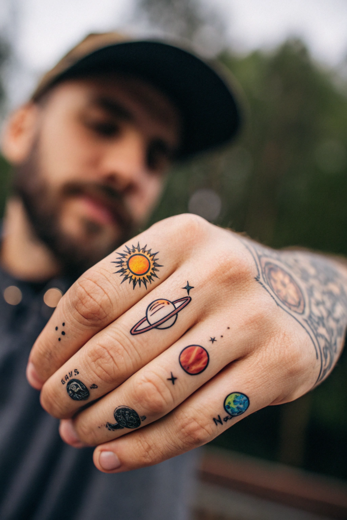 Finger Tattoos Ideas For Men: Microscopic Solar System