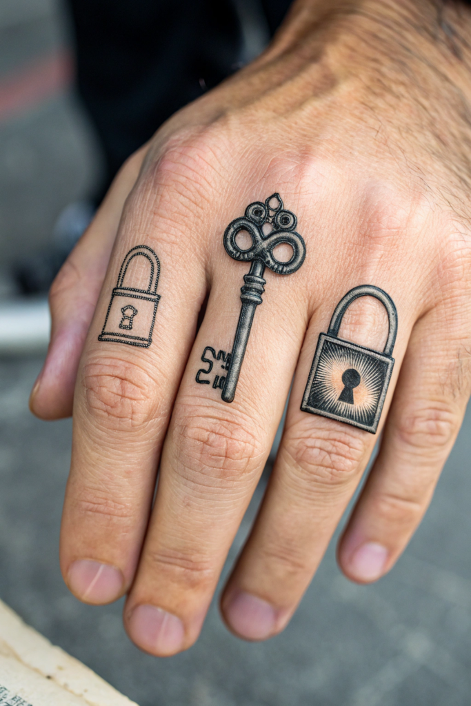 Finger Tattoos Ideas For Men: Tiny Lock and Key