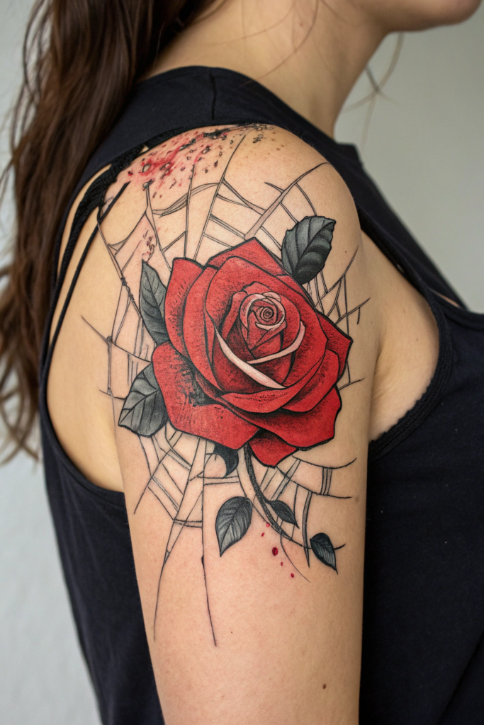 Traditional Rose Tattoo Ideas: Rose with Shattered Glass Effect