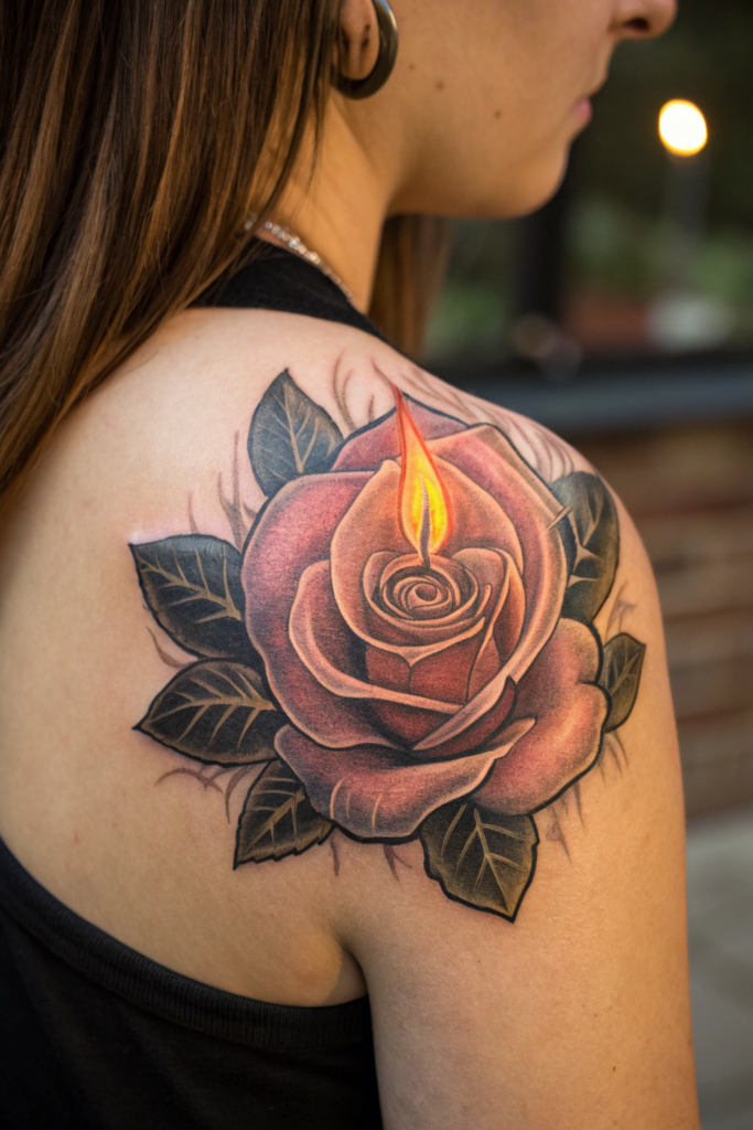 Traditional Rose Tattoo Ideas: Rose with a Burning Wick