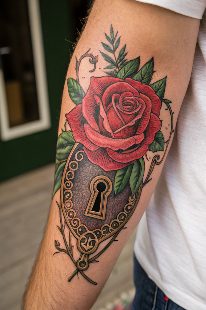 Traditional Rose Tattoo Ideas: Rose with a Keyhole in the Center