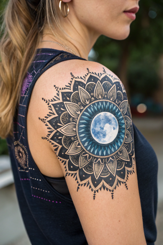 Half Mandala Tattoo Ideas: Lunar Eclipse Half Mandala