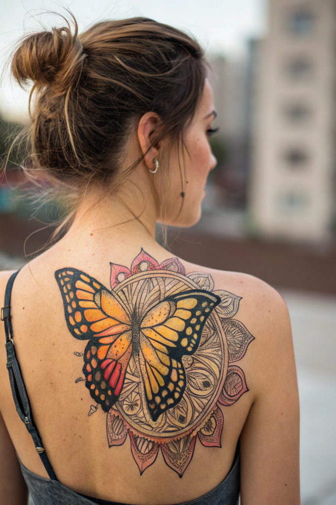 Half Mandala Tattoo Ideas: Butterfly Metamorphosis Half Mandala