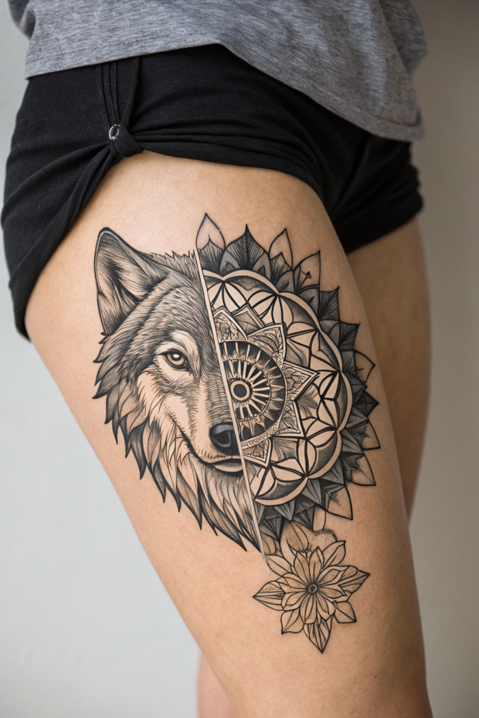 Half Mandala Tattoo Ideas: Geometric Animal Half Mandala