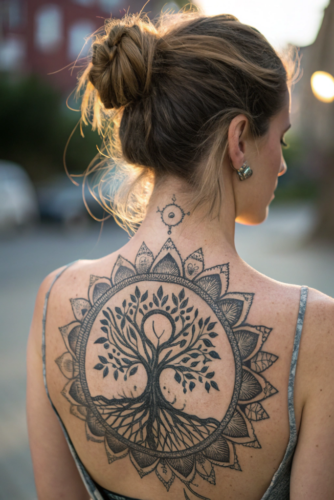 Half Mandala Tattoo Ideas: Tree of Life Half Mandala