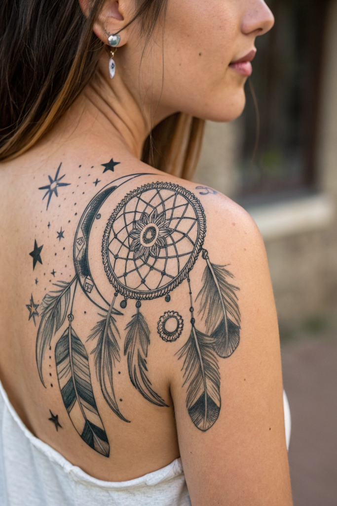 Half Mandala Tattoo Ideas: Dreamcatcher Half Mandala