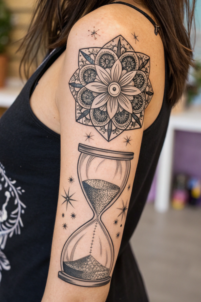 Half Mandala Tattoo Ideas: Hourglass Half Mandala