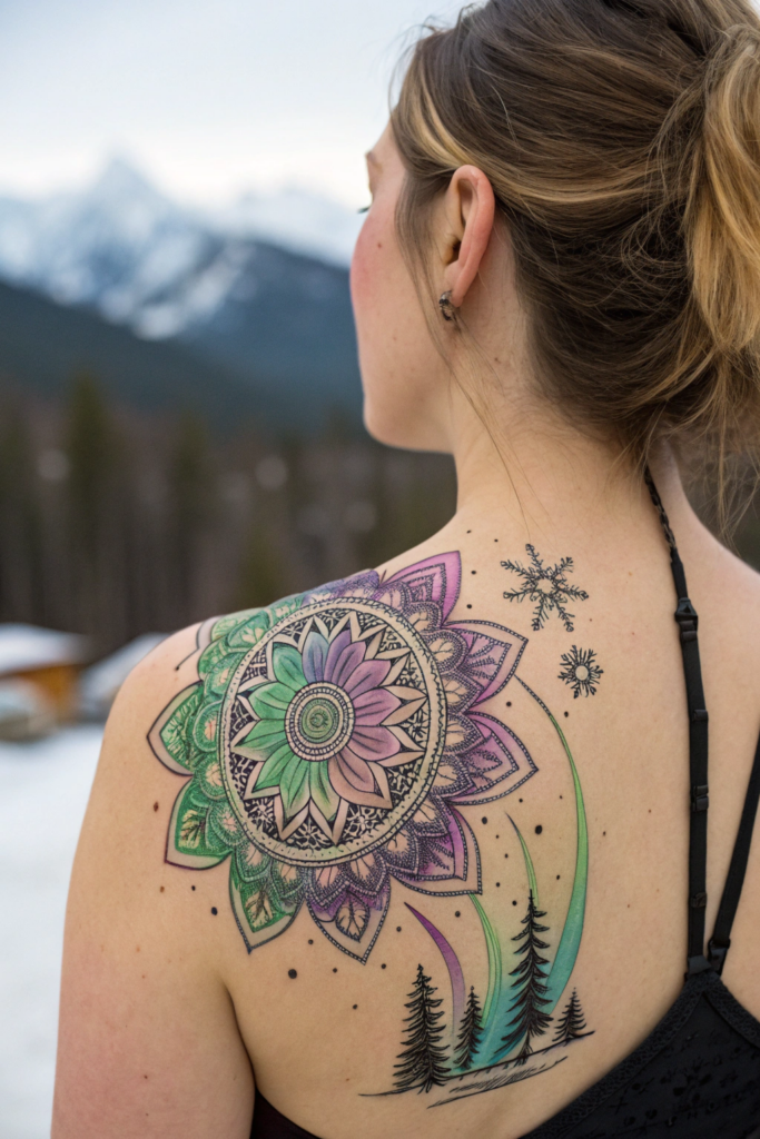 Half Mandala Tattoo Ideas: Aurora Borealis Half Mandala