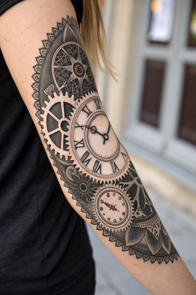 Half Mandala Tattoo Ideas: Clockwork Gears Half Mandala