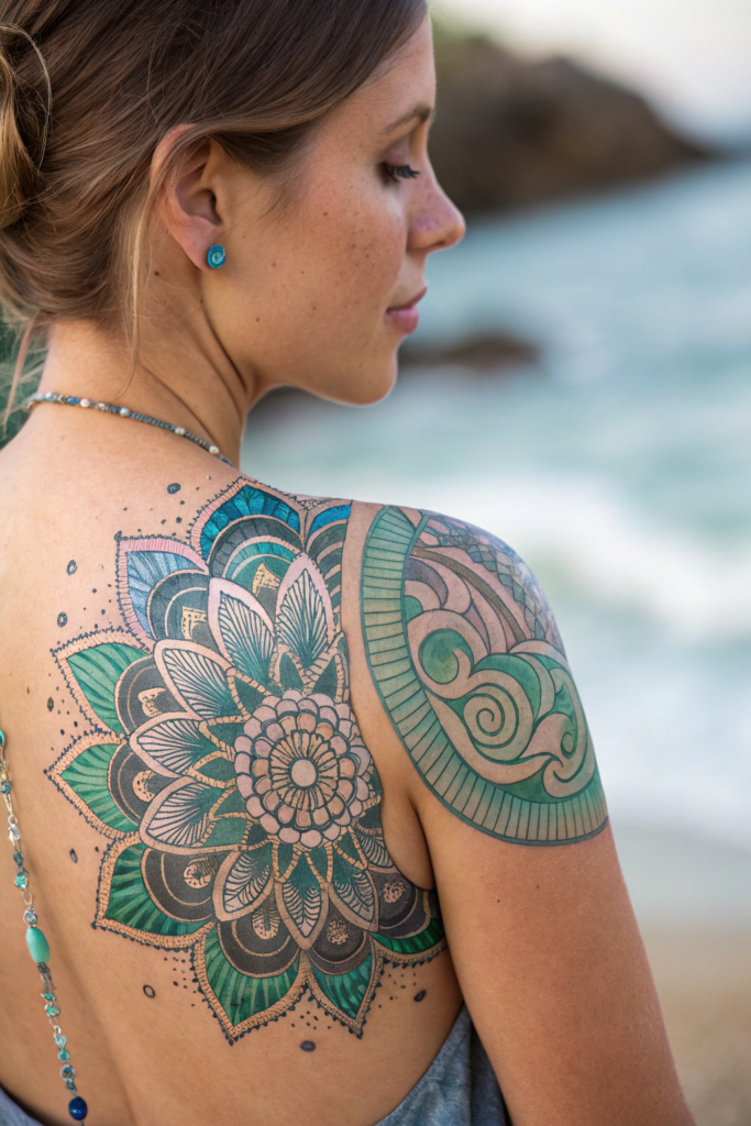 Half Mandala Tattoo Ideas: Mermaid Scales Half Mandala