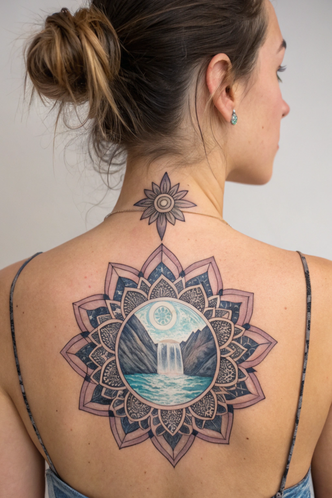 Half Mandala Tattoo Ideas: Crystal Cave Half Mandala