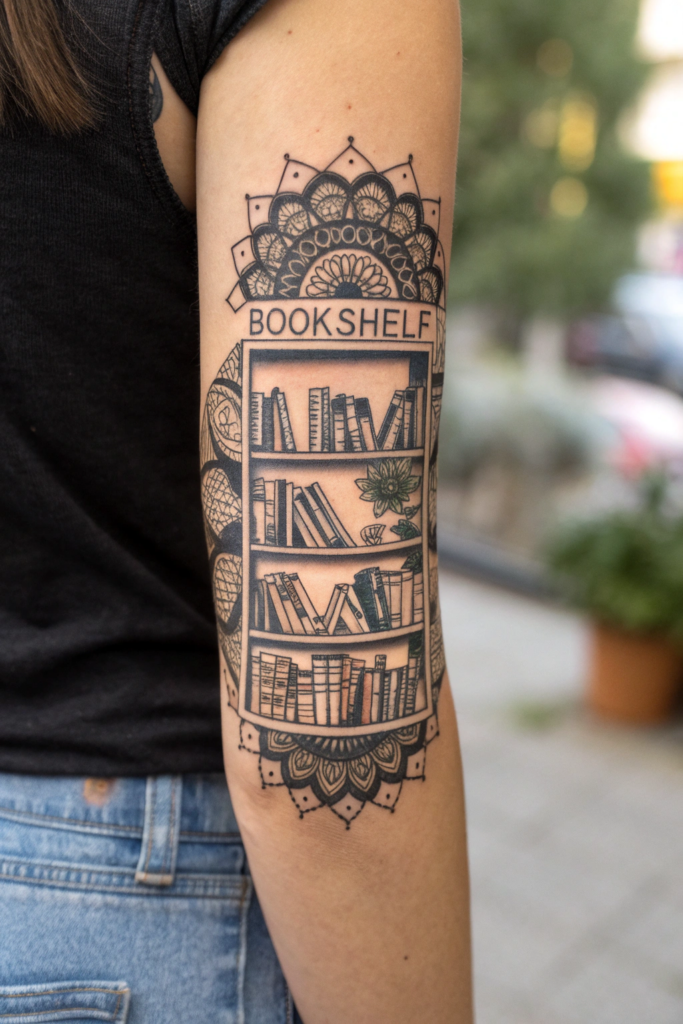 Half Mandala Tattoo Ideas: Bookshelf Half Mandala