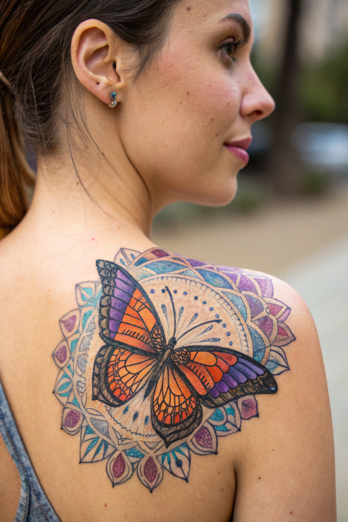 Half Mandala Tattoo Ideas: Butterfly Wing Half Mandala