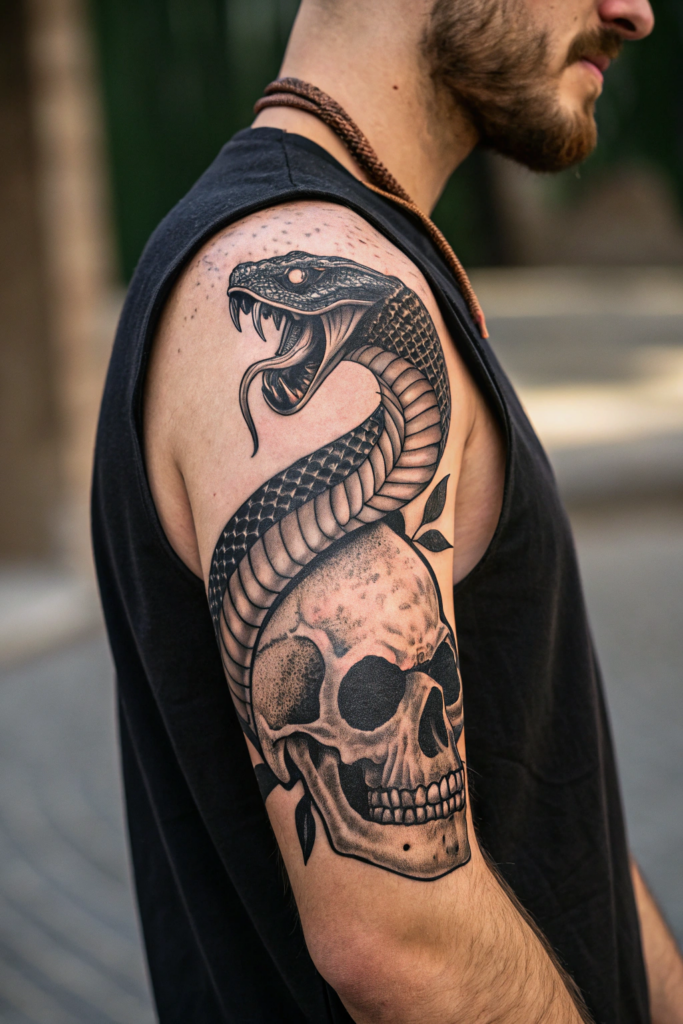 Snake Tattoos Ideas: Snake and Skull Fusion