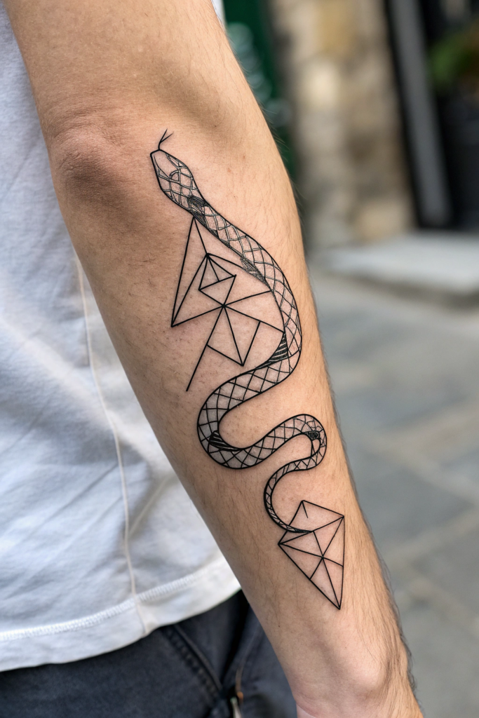 Snake Tattoos Ideas: Minimalist Geometric Snake