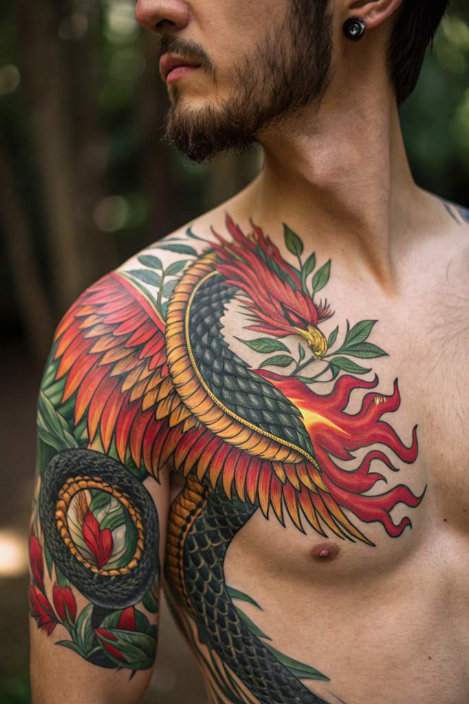 Snake Tattoos Ideas: Snake and Phoenix Duo