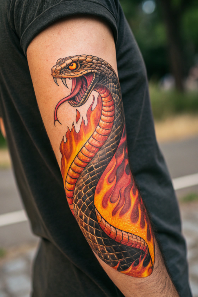 Snake Tattoos Ideas: Snake and Fire Element