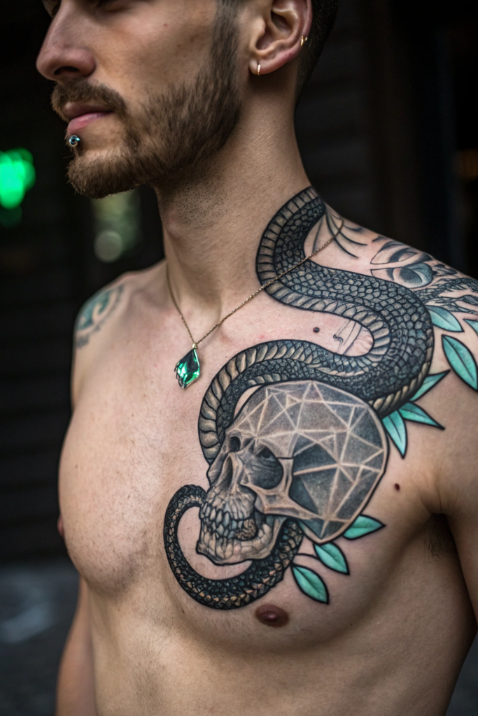 Snake Tattoos Ideas: Snake and Crystal Skull