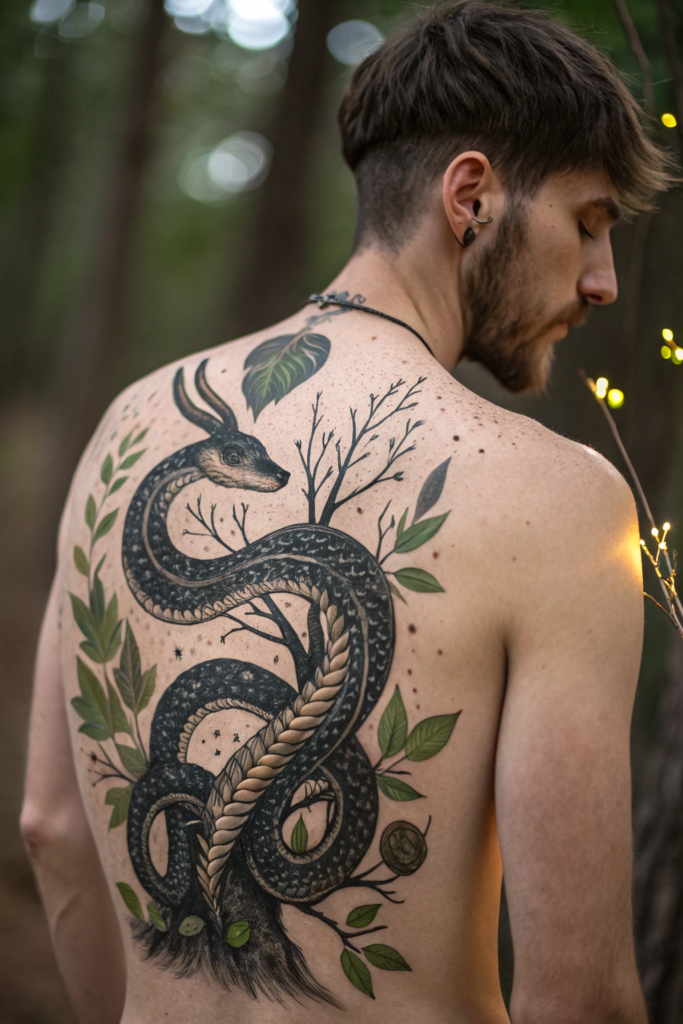 Snake Tattoos Ideas: Snake and Forest Spirit