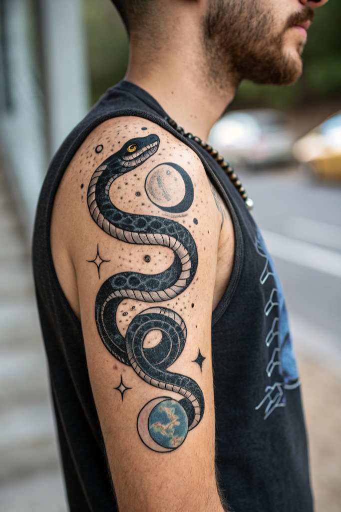 Snake Tattoos Ideas: Snake and Moon Phases