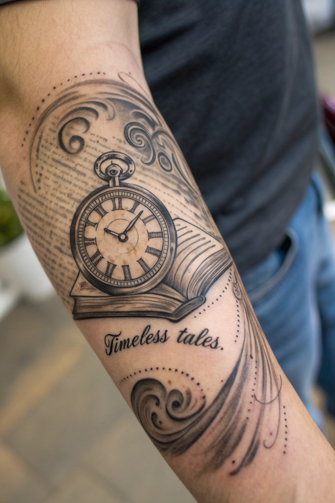 Booklover Tattoo Ideas: A Clock with Book Pages as the Face