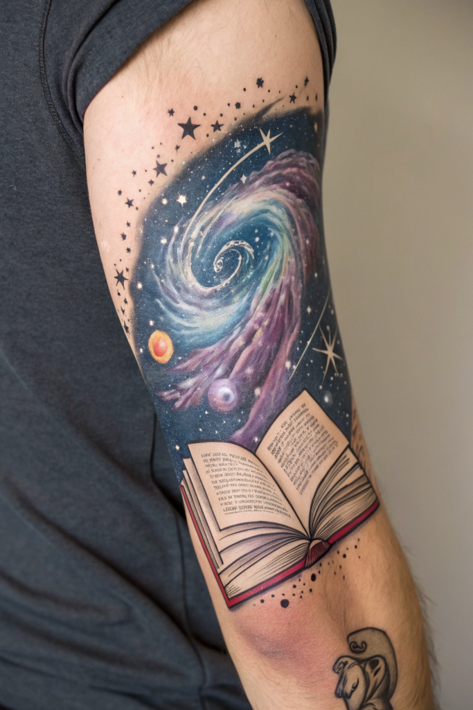 Booklover Tattoo Ideas: A Book with a Galaxy Spilling Out