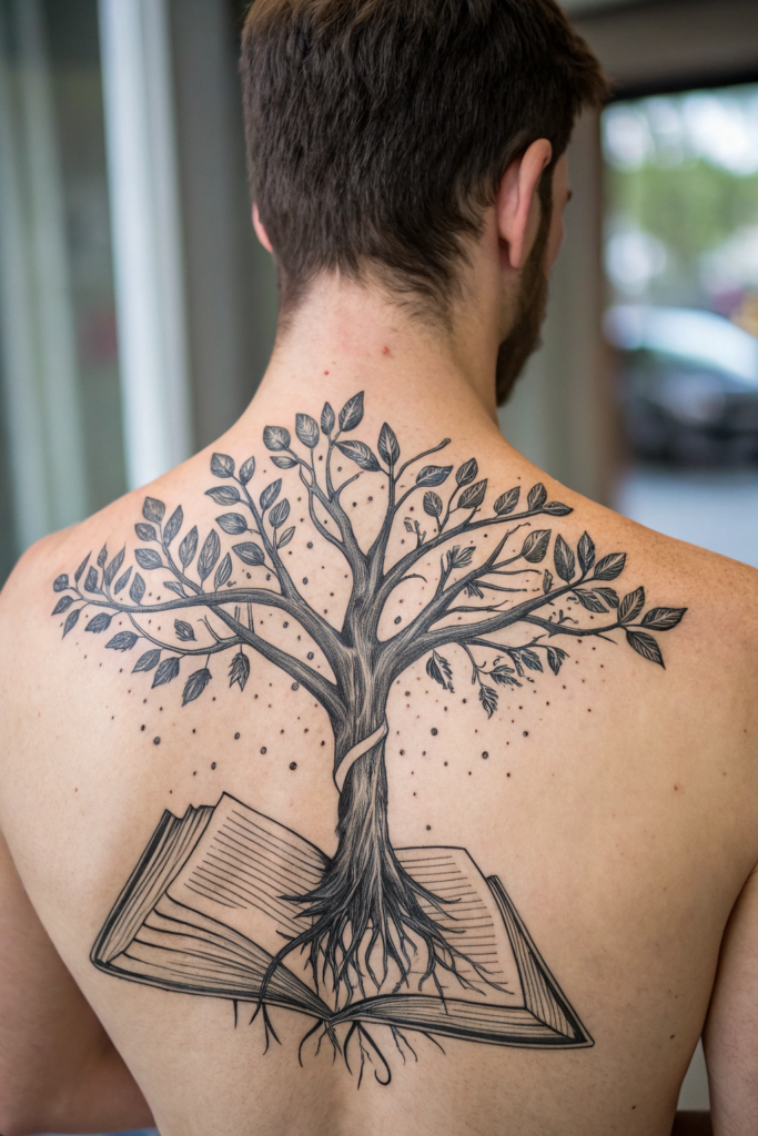 Booklover Tattoo Ideas: A Book with a Tree Growing from Its Pages