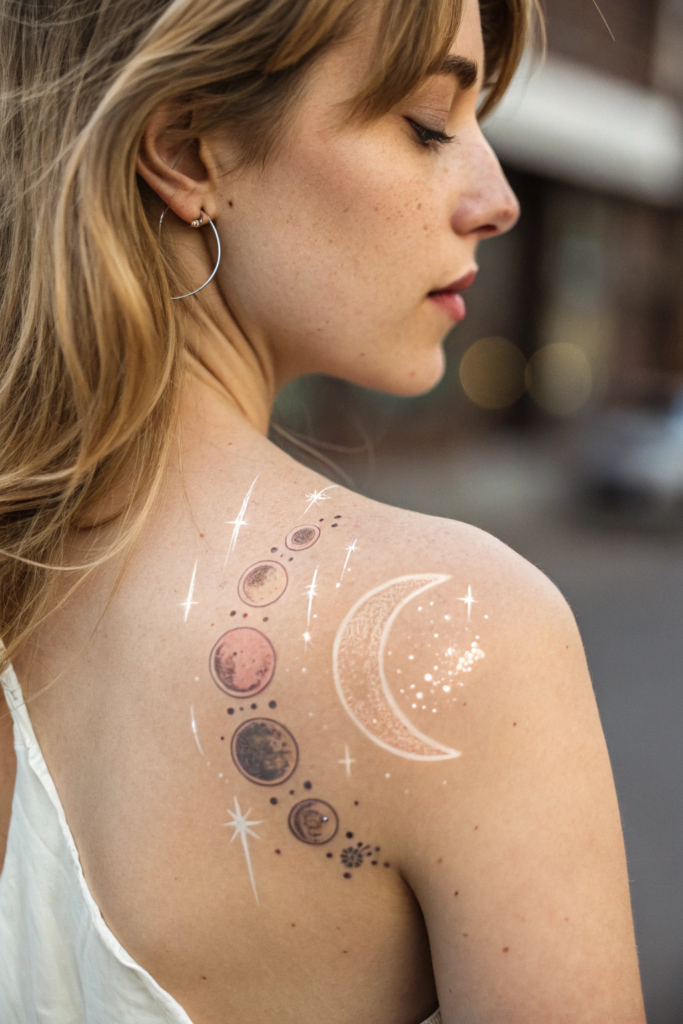 Shoulder Tattoos Ideas: 6. Moon Phases with Ethereal Glow