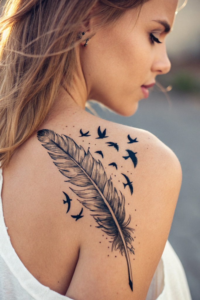 Shoulder Tattoos Ideas: 7. Feather Turning into Birds in Flight