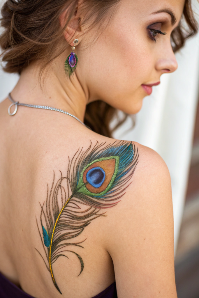 Shoulder Tattoos Ideas: 13. Peacock Feather with Vibrant Colors