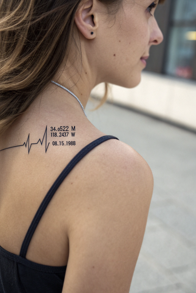 Shoulder Tattoos Ideas: 21. Abstract Heartbeat Line with Personal Coordinates