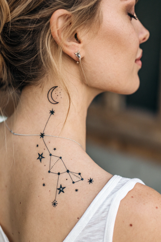 Neck Tattoo Ideas for Women: 1. Celestial Constellation Map