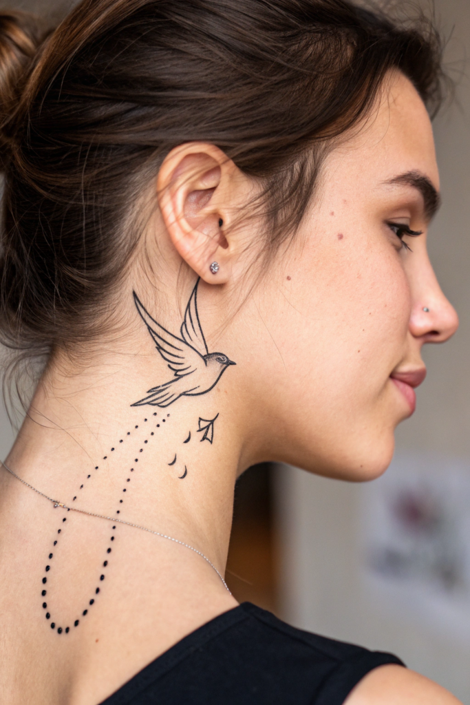 Neck Tattoo Ideas for Women: 5. Minimalist Bird in Flight