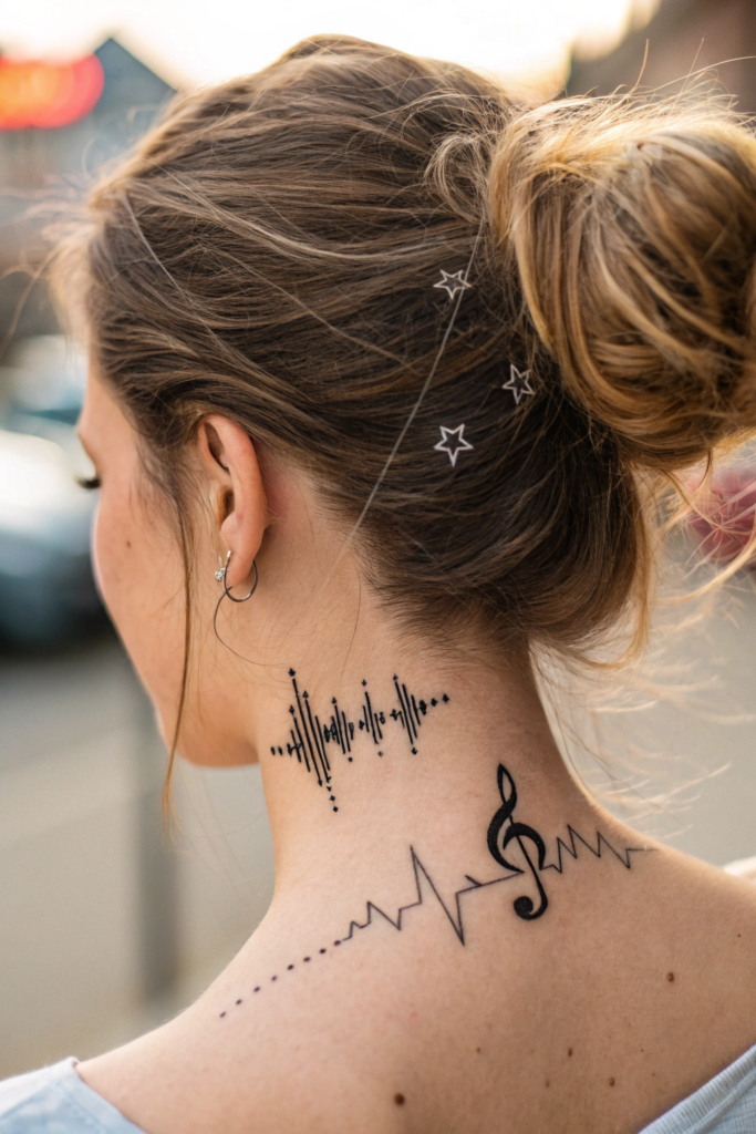 Neck Tattoo Ideas for Women: 14. Abstract Soundwave with Personal Meaning