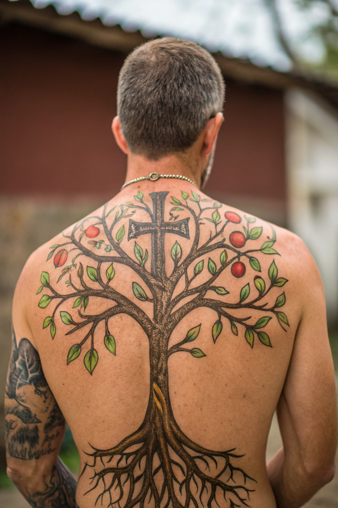 Biblical Art Tattoos Ideas: 3. The Tree of Life with a Cross for Roots