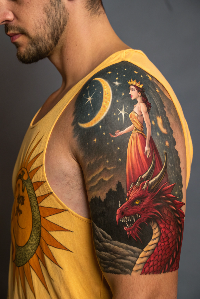 Revelation Tattoos Ideas: 11. The Woman Clothed with the Sun and the Dragon's Fury