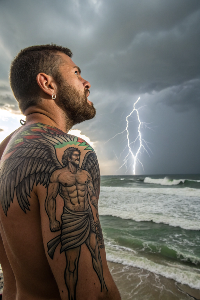 Revelation Tattoos Ideas: 12. The Angel Standing on the Land and Sea with a Roaring Voice