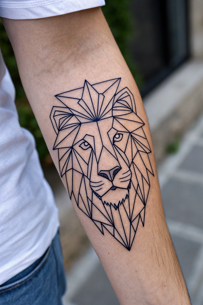 Half Arm Sleeve Tattoos Ideas: Geometric Animal Portrait