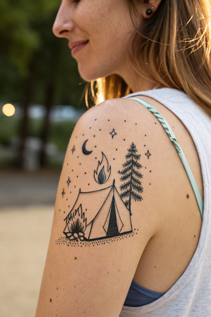 Wilderness Tattoo ideas for women: Campsite Under the Stars