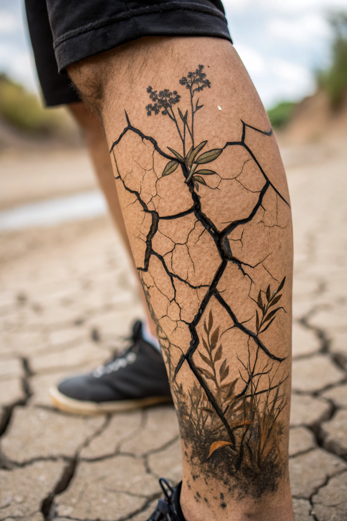 Knee Tattoo Ideas: Cracked Earth: A Symbol of Resilience