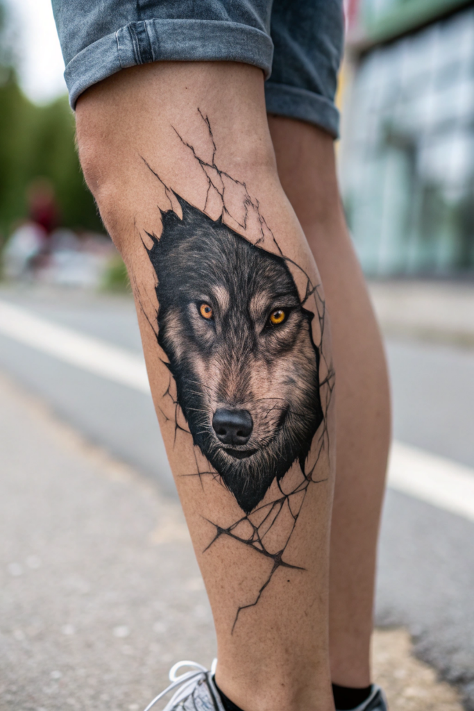 Knee Tattoo Ideas: Peeking Predator: A Hidden Animal Design