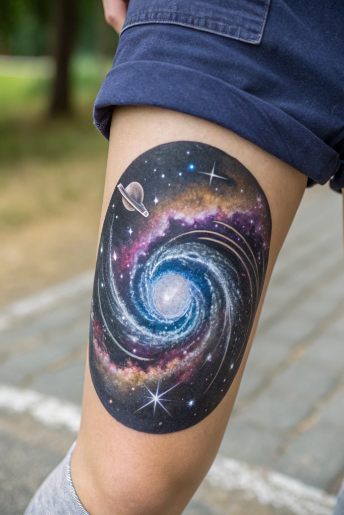 Knee Tattoo Ideas: Celestial Portal: A Gateway to the Cosmos