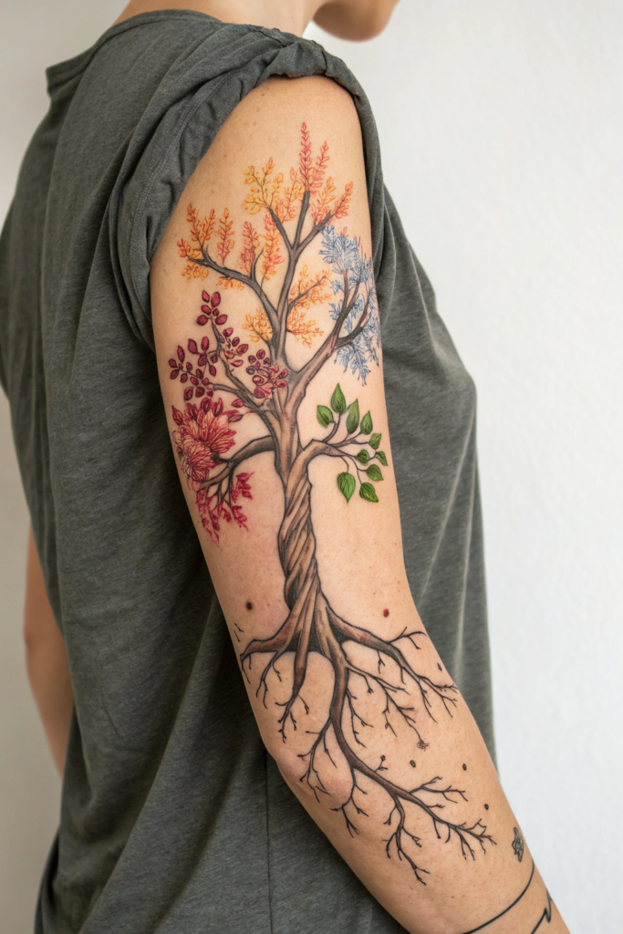 Half Arm Sleeve Tattoos Ideas: Time-Lapse Tree of Life