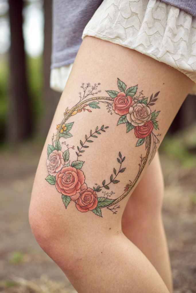 Knee Tattoo Ideas: Floral Halo: A Blooming Crown for Your Knee