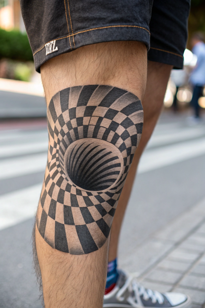 Knee Tattoo Ideas: Optical Illusion: A 3D Hole in Your Knee