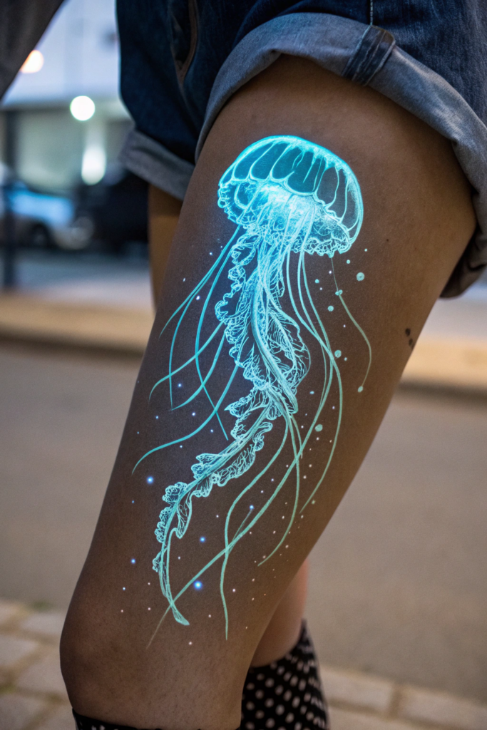 Knee Tattoo Ideas: Bioluminescent Jellyfish: A Glow-in-the-Dark Design