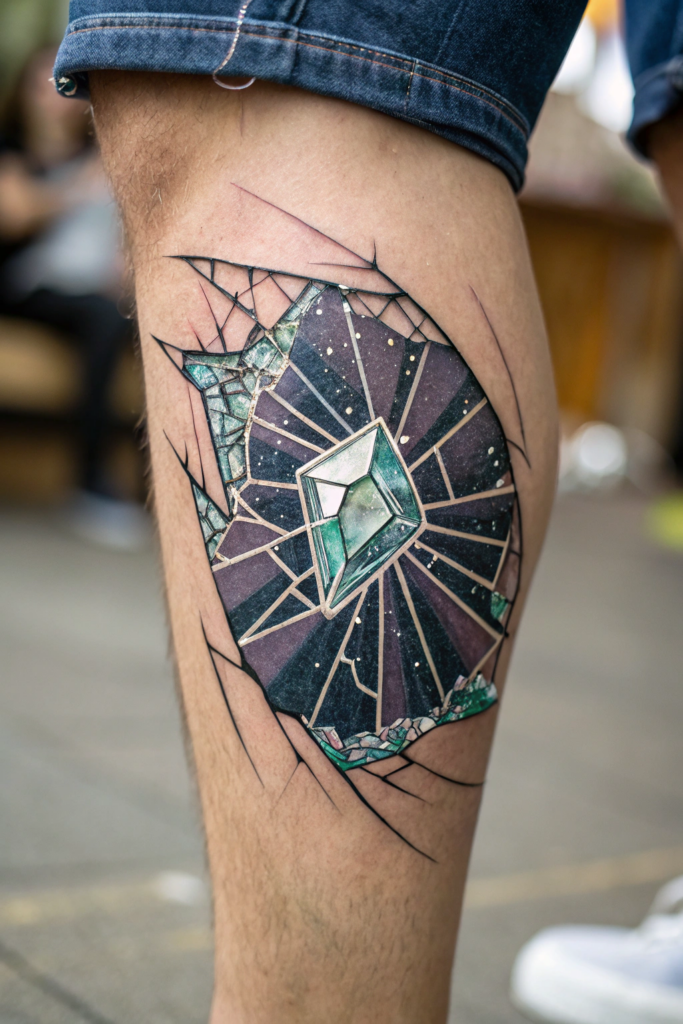 Knee Tattoo Ideas: Fractured Glass: A Shattered Illusion