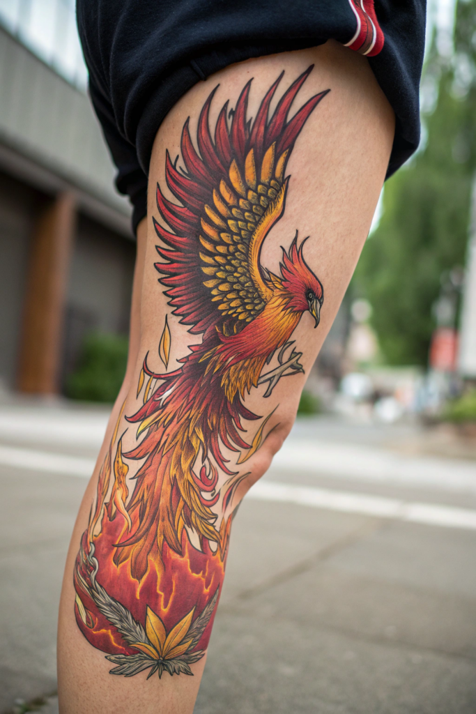 Knee Tattoo Ideas: Phoenix Rising: A Symbol of Rebirth